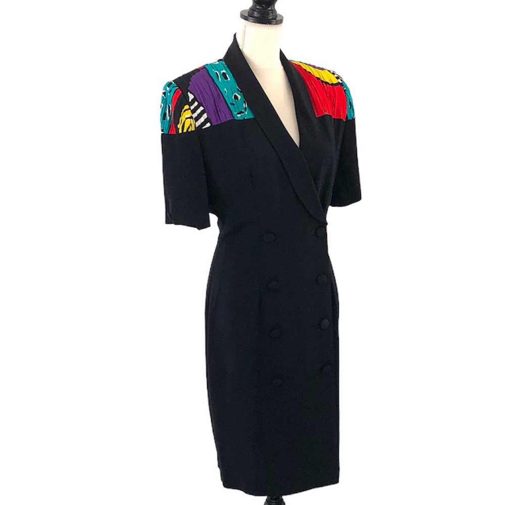 John Roberts Vintage 90s Black Coat Dress Size 7/8 - Picture 4 of 12